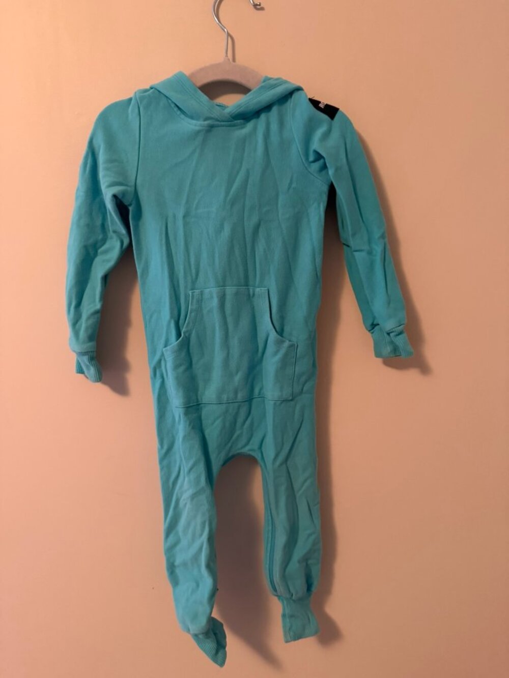 Rowe Hooded Long Sleeve Romper, 12-18 Months, Aqua, Made in Canada